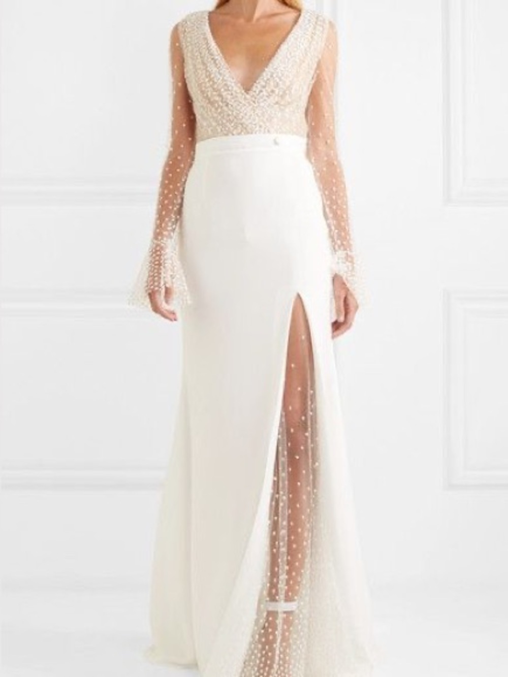 RIME ARODAKY Joni Swiss Dot Tulle Maxi Dress in White Sz 36 FR/US 4